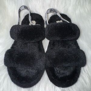 UGG Black Fluffy Sandals